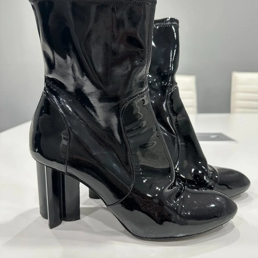 Louis Vuitton Boots Women Size 39 Black Patent Silhouette Ankle Booties Zip - Picture 3 of 16